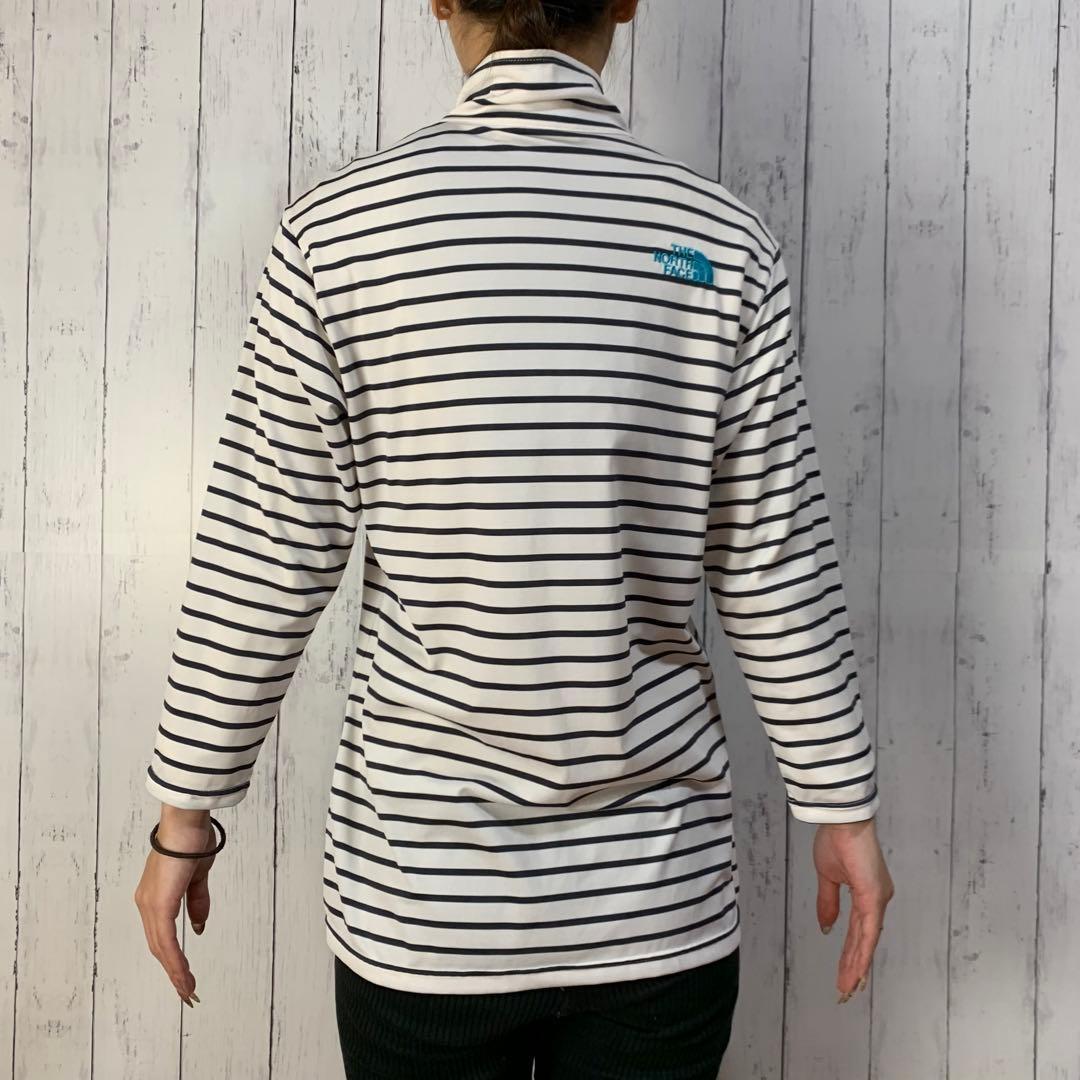 ノースフェイス ハーフジップストレッチシャツ レディース L 刺繍ロゴ ボーダー