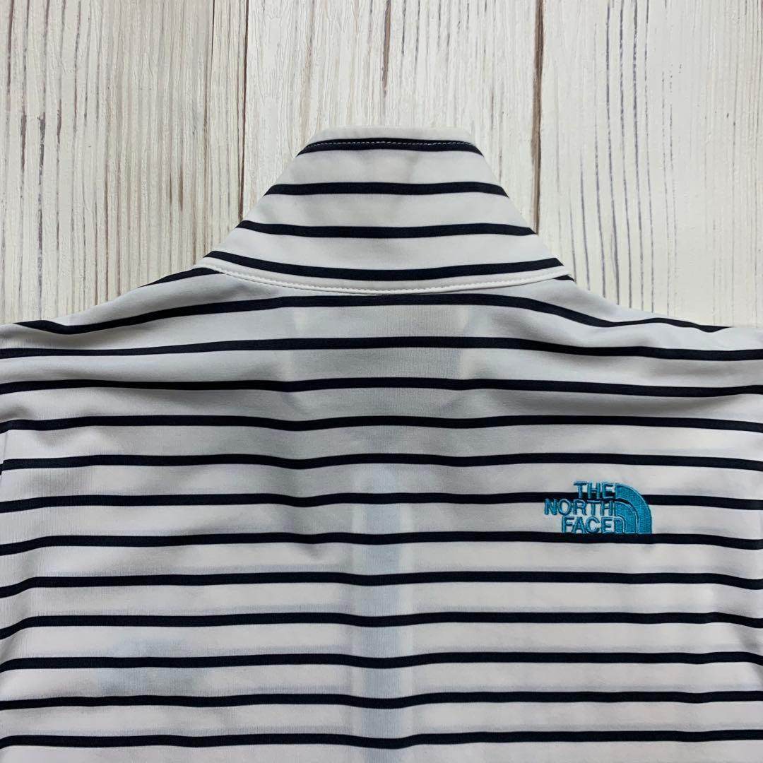 ノースフェイス ハーフジップストレッチシャツ レディース L 刺繍ロゴ ボーダー