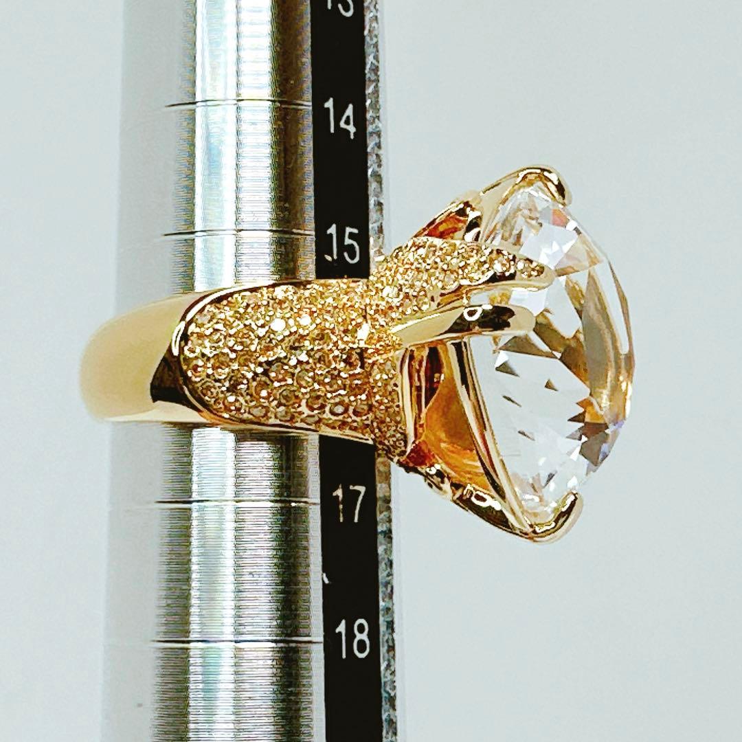 極美品✨スワロフスキー 58/16号 リング 指輪 スワン 大粒 ゴールド系