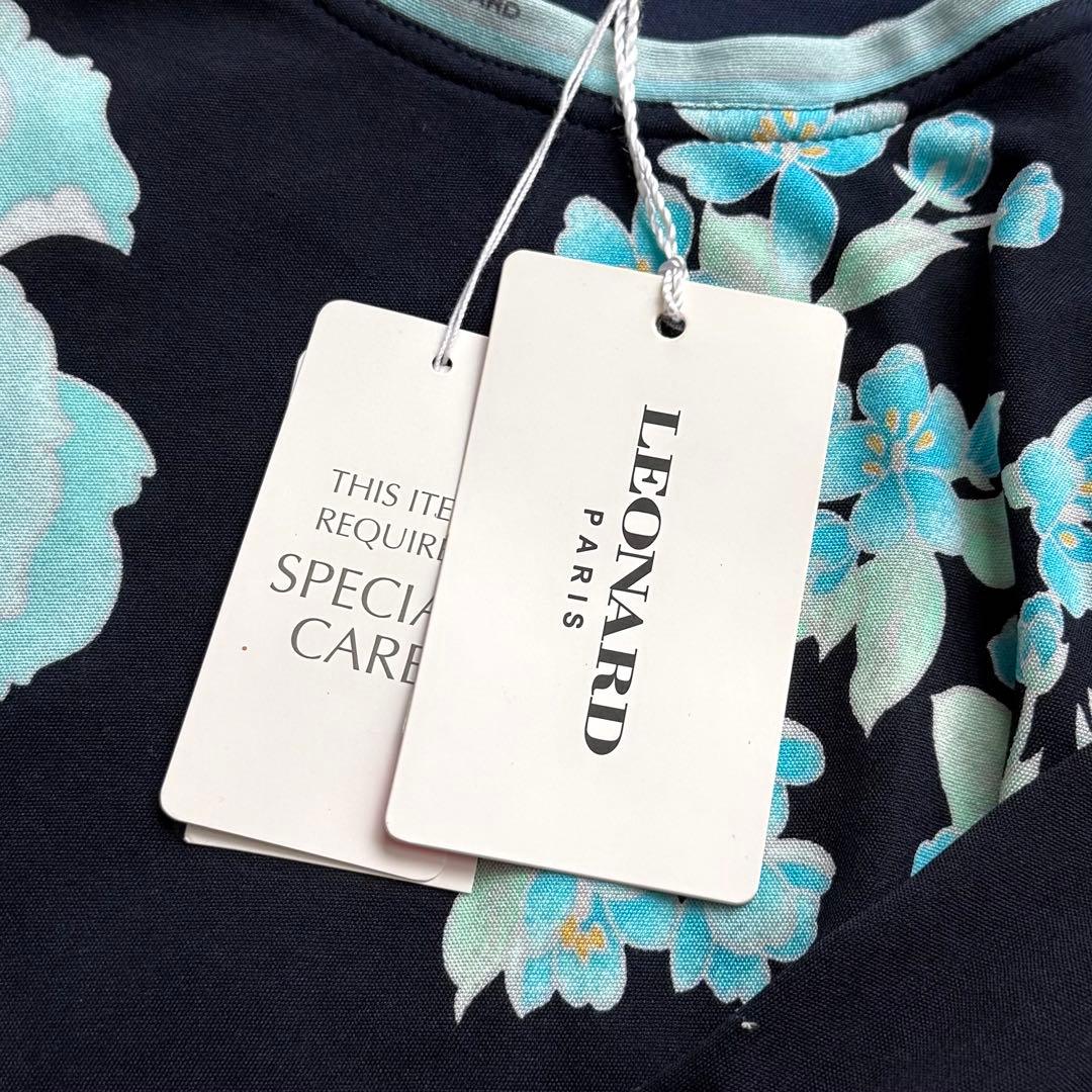 LEONARD ロングワンピース シルク100% トリム フラワー 花柄 42