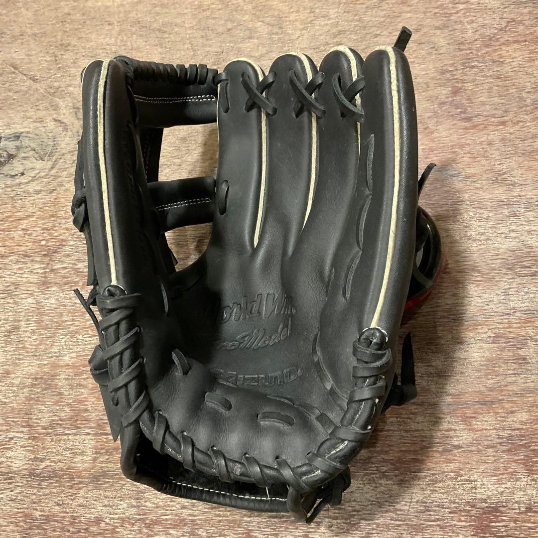 【状態良】ミズノ ワールドウィン プロモデル 軟式グローブ ブラック 黒 右投げ