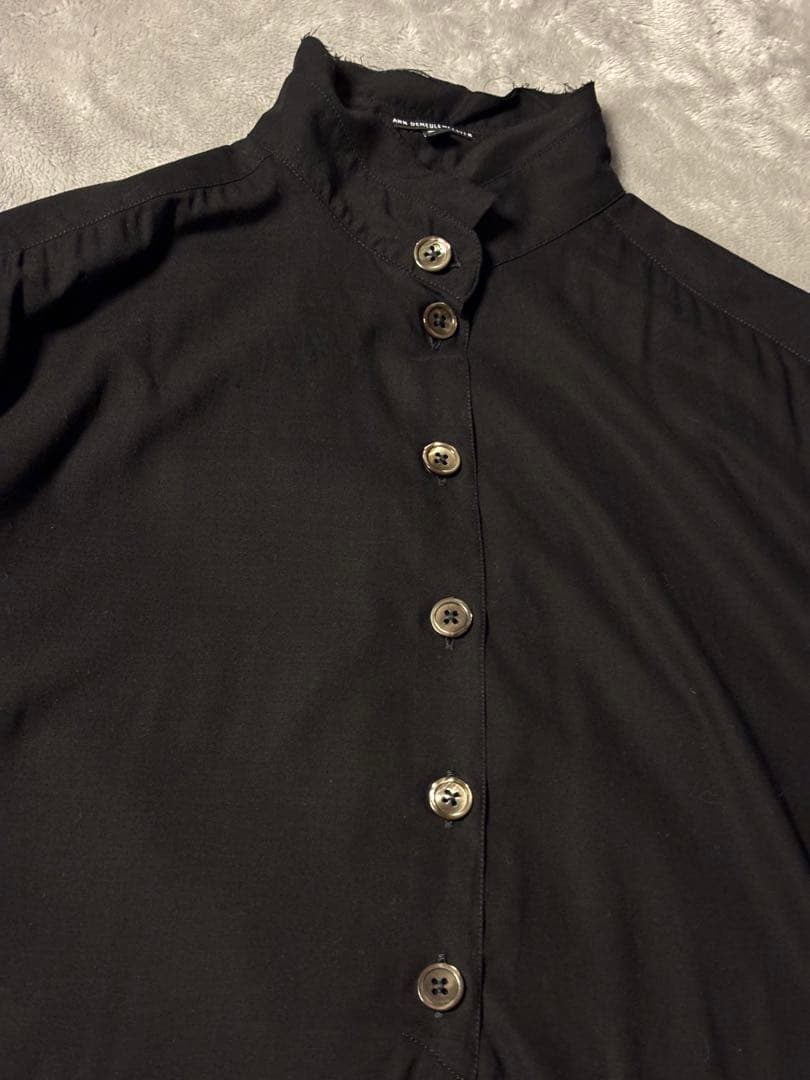 ANN DEMEULEMEESTERシャツワンピース 黒 レーヨン 変形