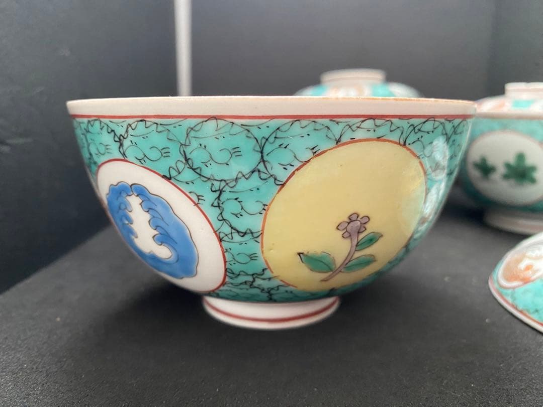 乾隆年製　古伊万里 吉祥文 5客　飯碗　蓋付　茶碗　金彩 古美術 骨董 古玩