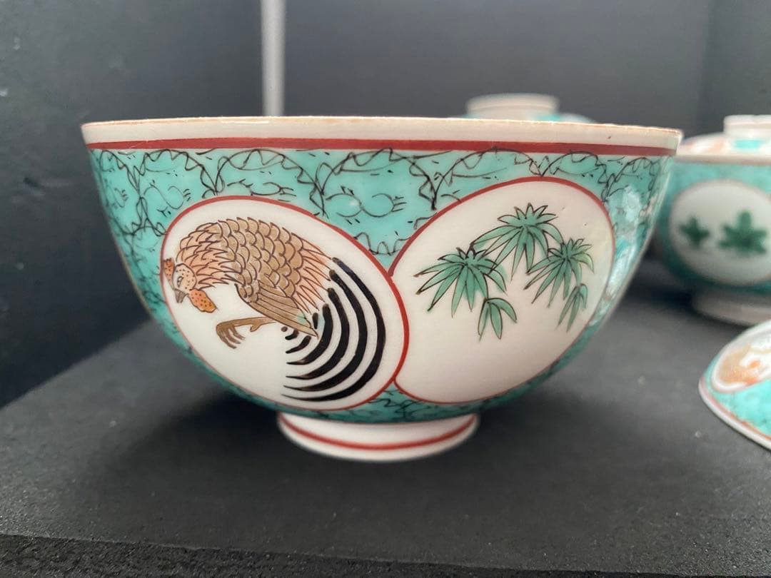 乾隆年製　古伊万里 吉祥文 5客　飯碗　蓋付　茶碗　金彩 古美術 骨董 古玩