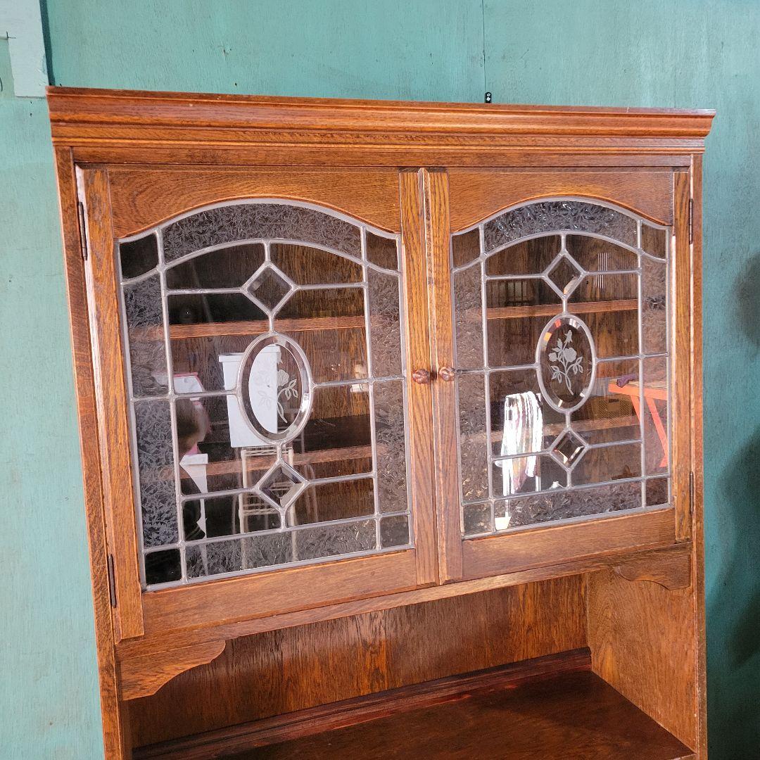 三越家具 Brugge ブルージュ 食器棚 キャビネット 楢材ステンドグラス英国