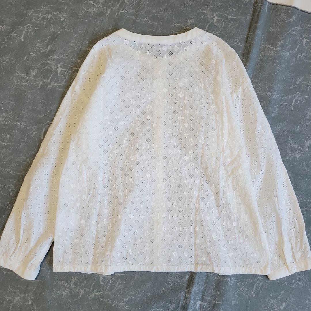 サリースコット カットワーク刺繍ブラウス 綿100％ M バンドカラー