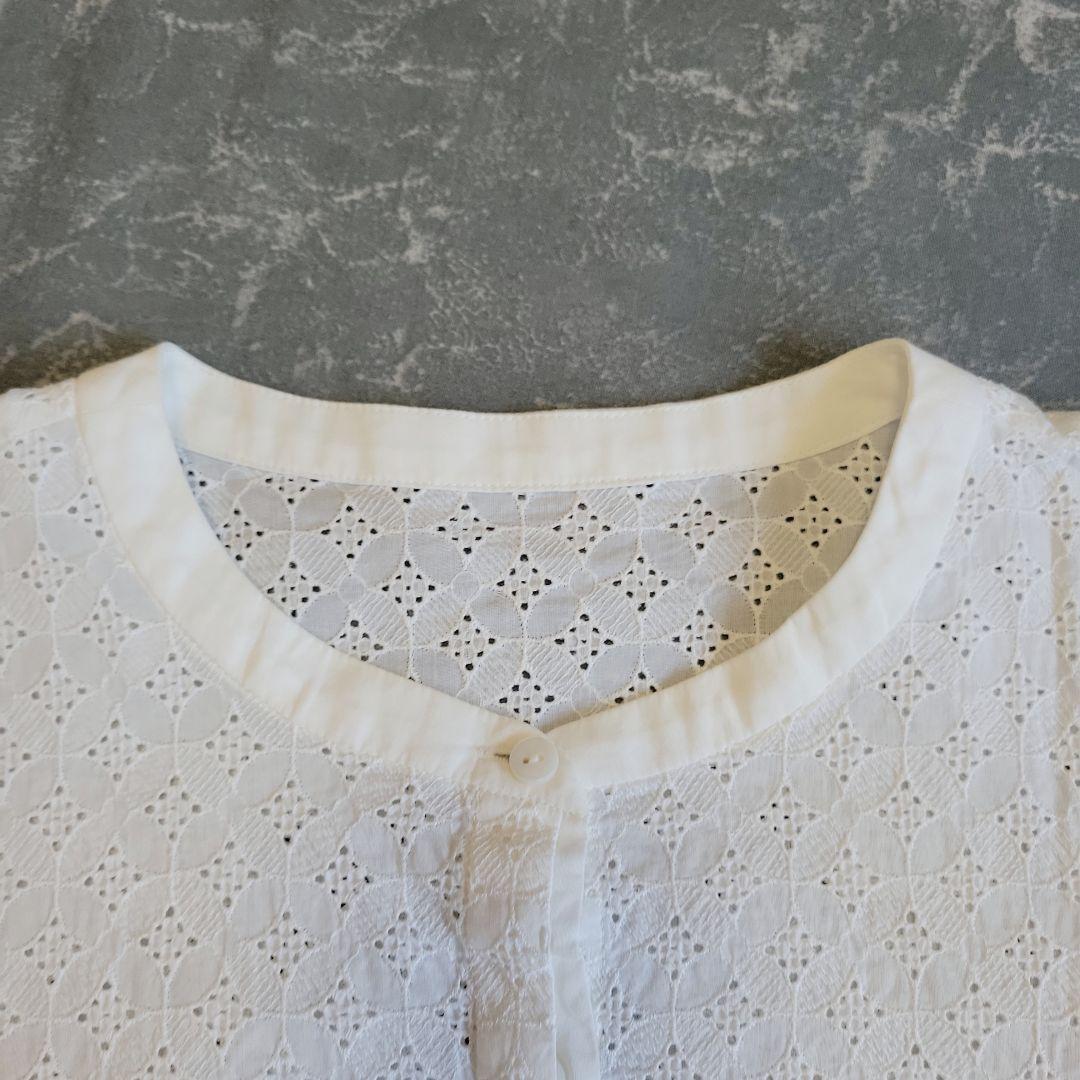 サリースコット カットワーク刺繍ブラウス 綿100％ M バンドカラー