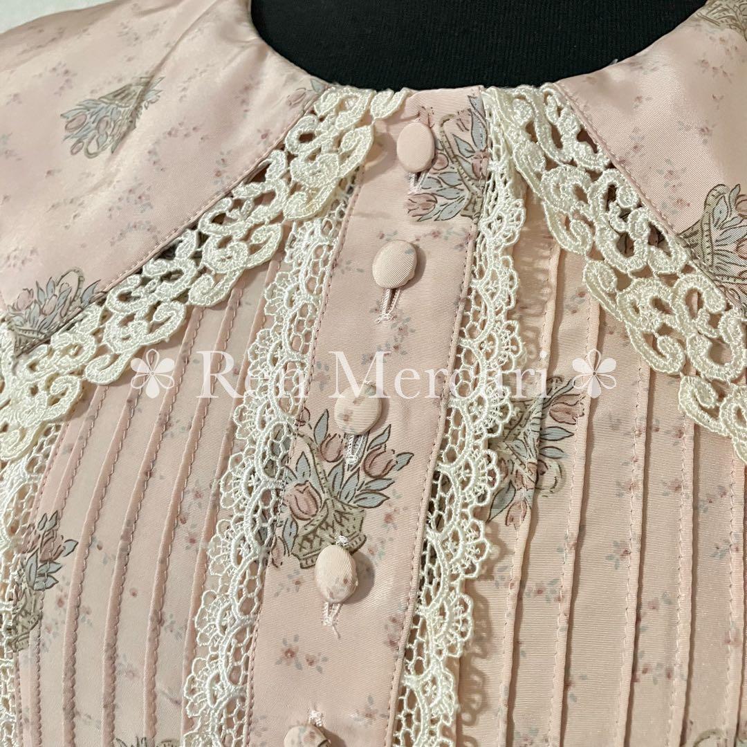 田園詩 ベビーピンク チューリップの花籠ワンピース