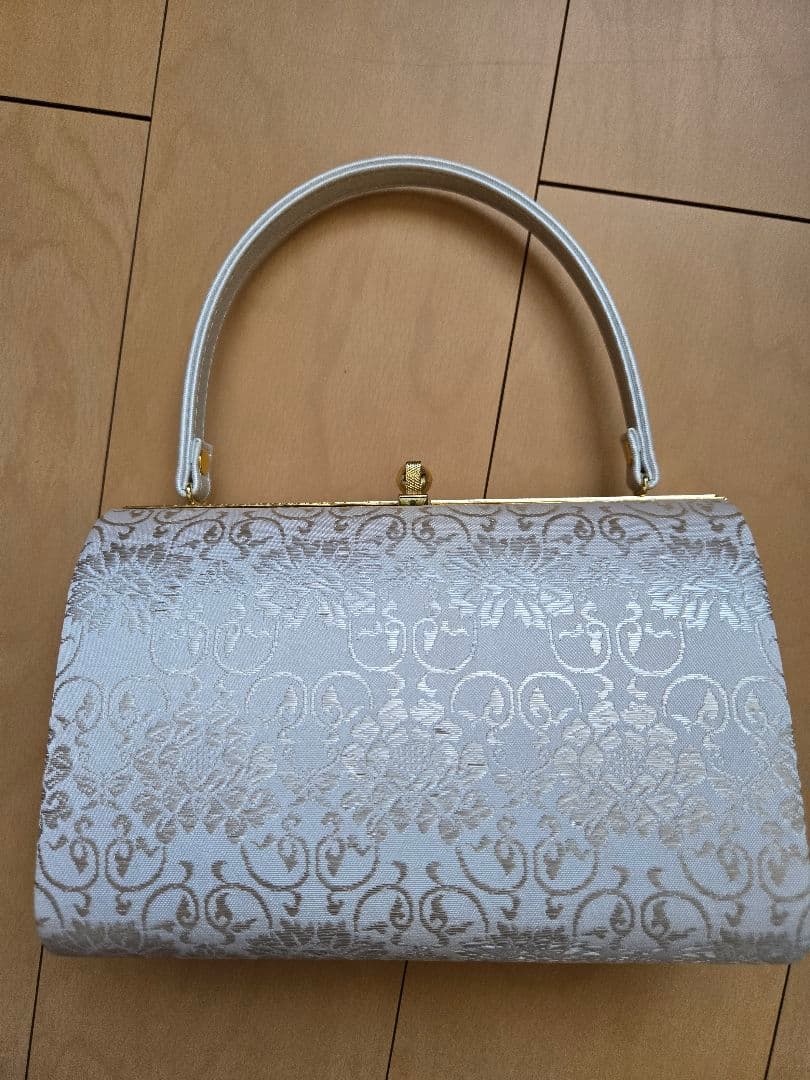 シルバー 花柄 和装用バッグと草履セット