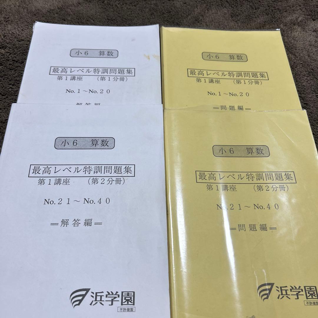 浜学園教材算数6年生　最高レベル特訓問題集&難問解説集セット　お値下げ