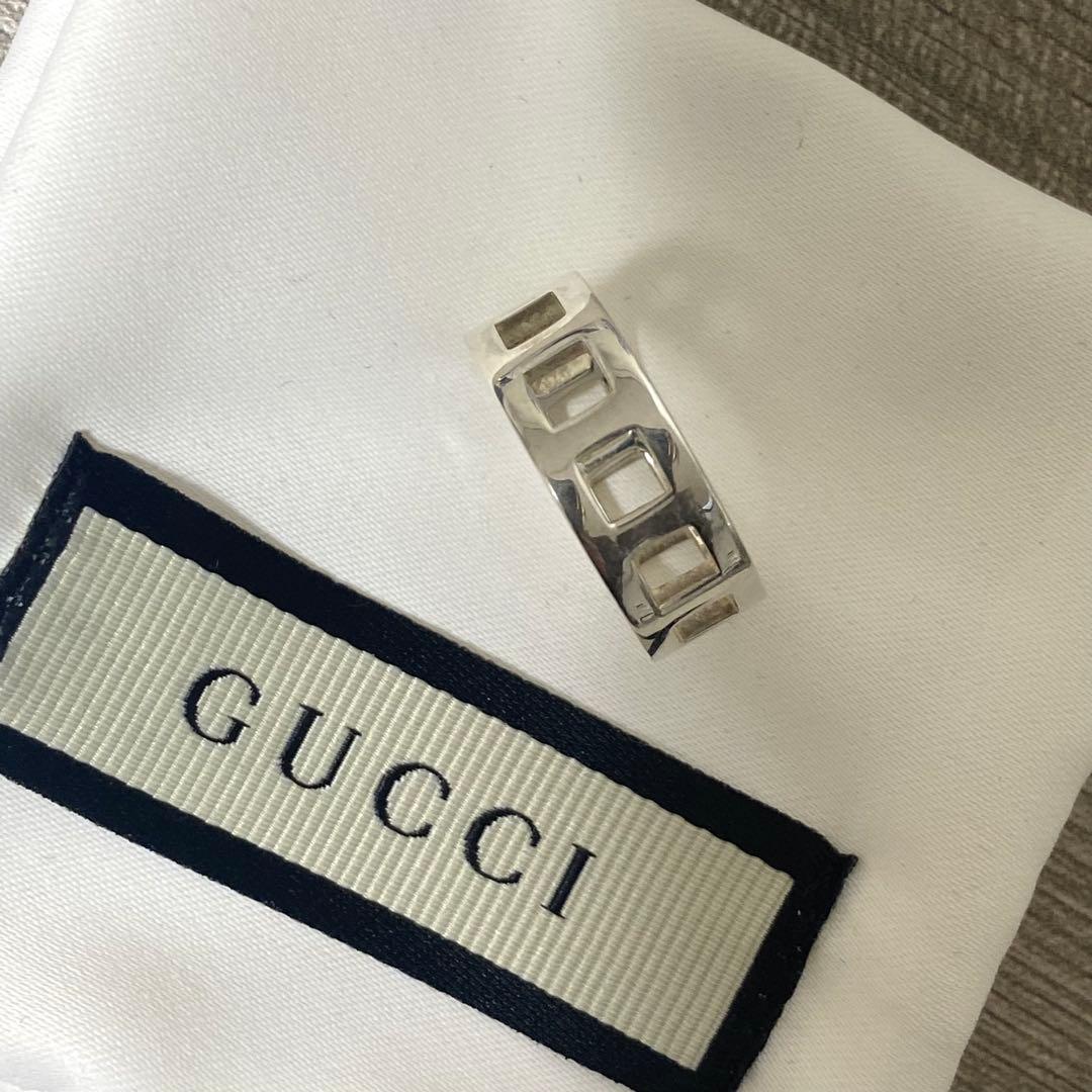 【GUCCI】グッチ オープンスクエア リング 保存袋付　指輪 シルバー 925