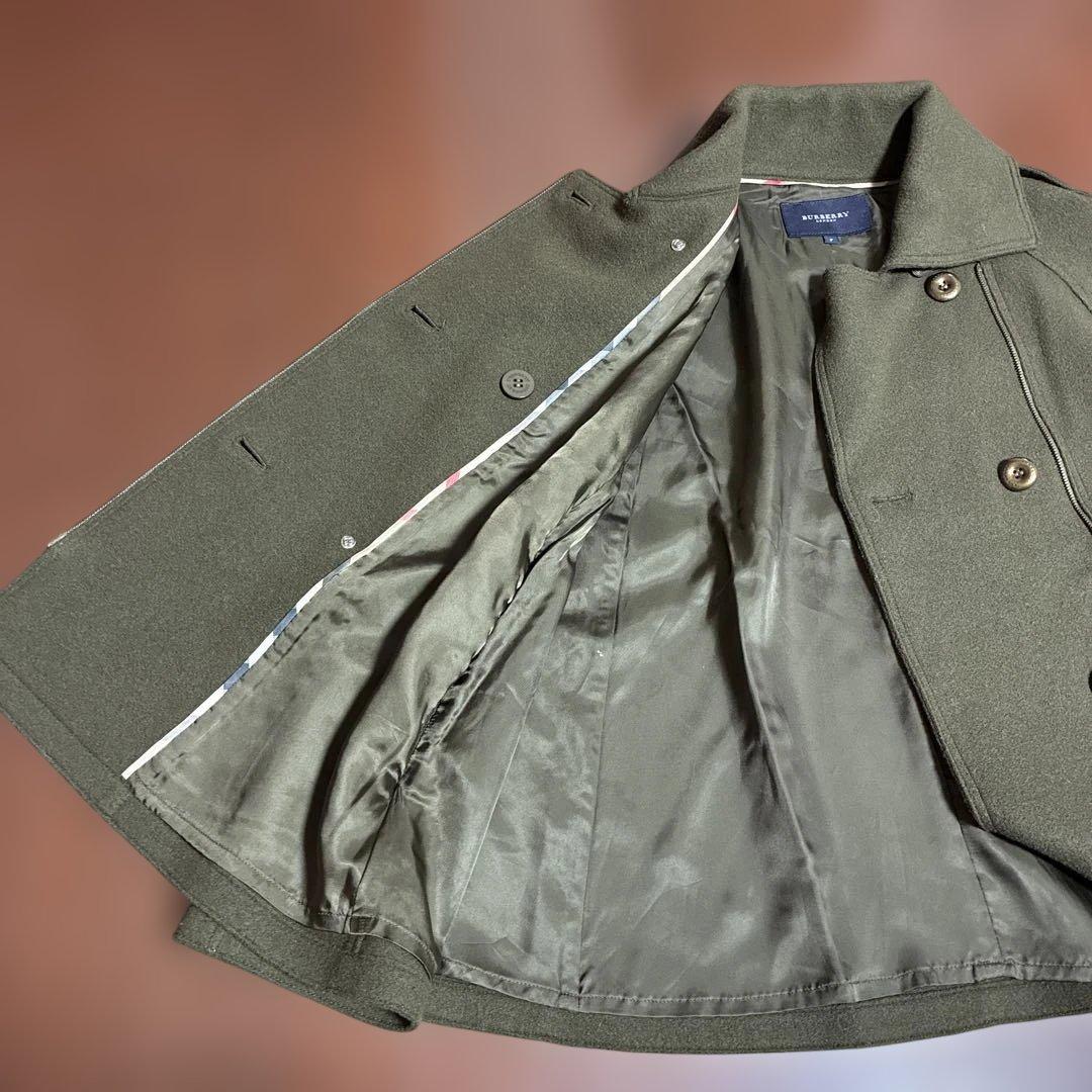 バーバリーロンドン ポンチョ ケープコート ウール100% カーキ 日本製