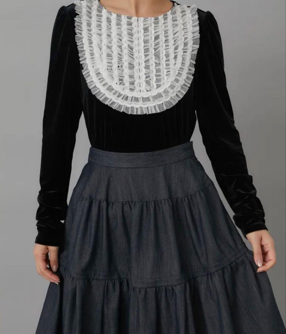 チュールフリルベロアトップス(ブラック)