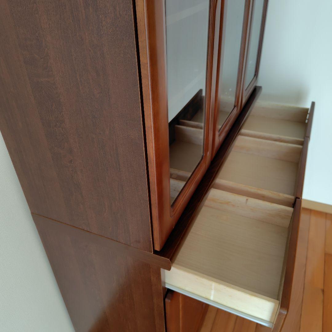 ☆ 木製 食器棚 ダークブラウン ガラス扉付き ☆