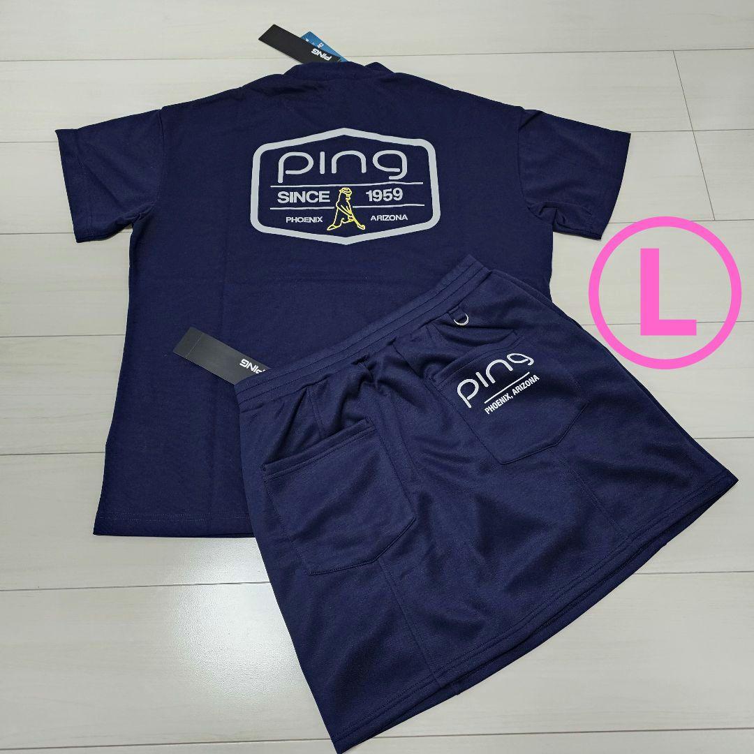 PING レディース【L】新品 セットアップ 上下セット ネイビー 半袖 ピン