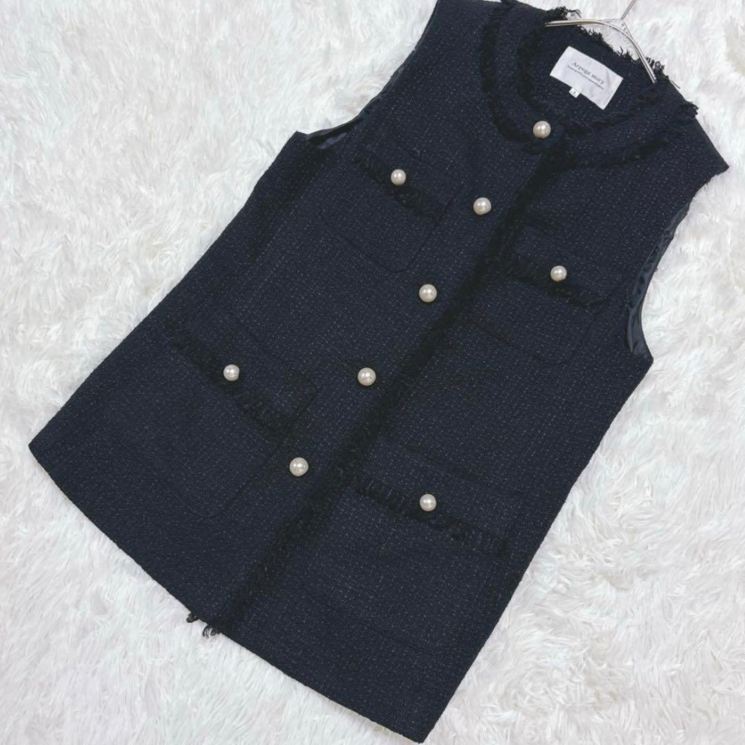 極美品人気完売アルページュストーリーツイードジレパールボタン黒べストレイヤード