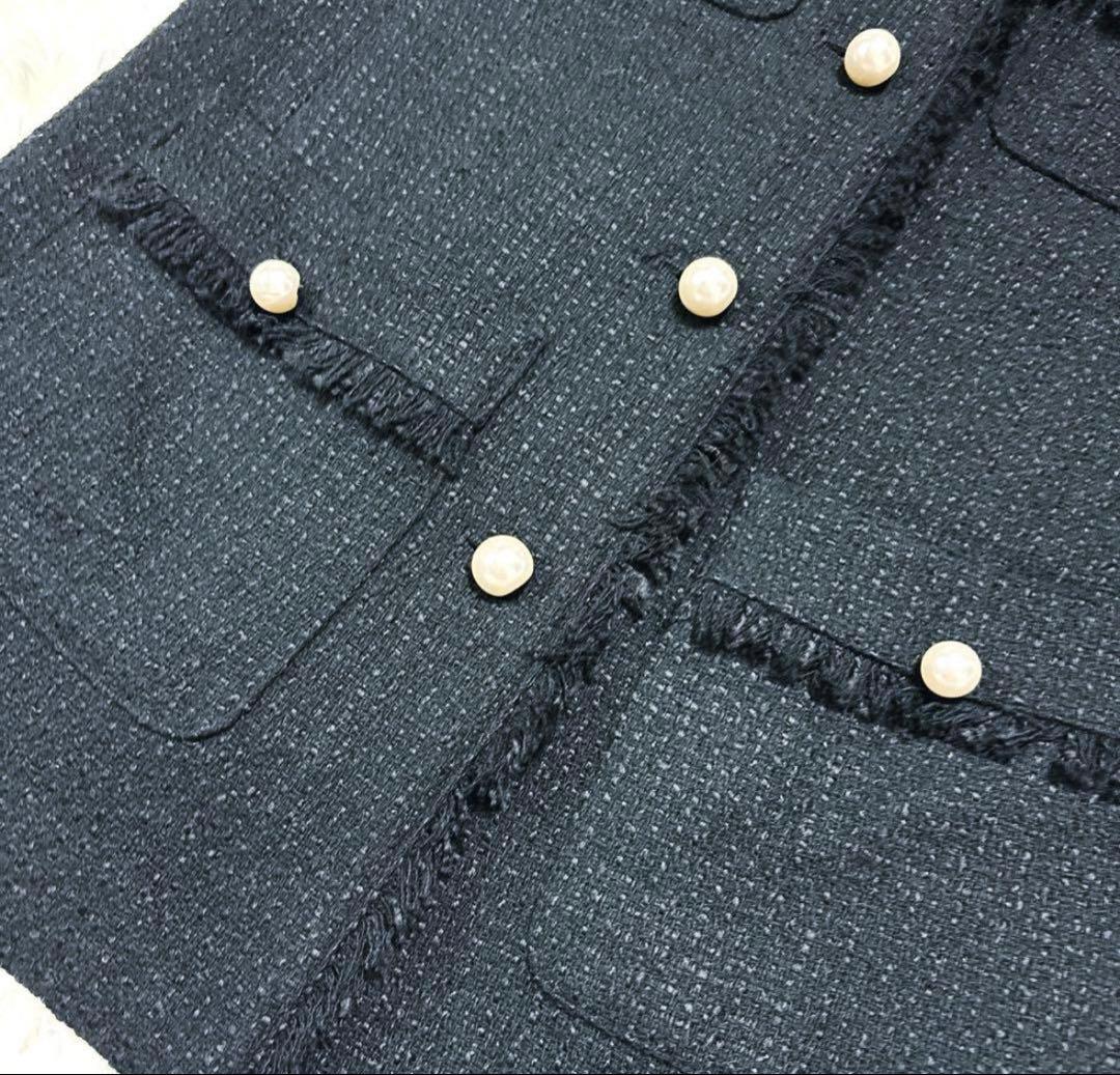 極美品人気完売アルページュストーリーツイードジレパールボタン黒べストレイヤード