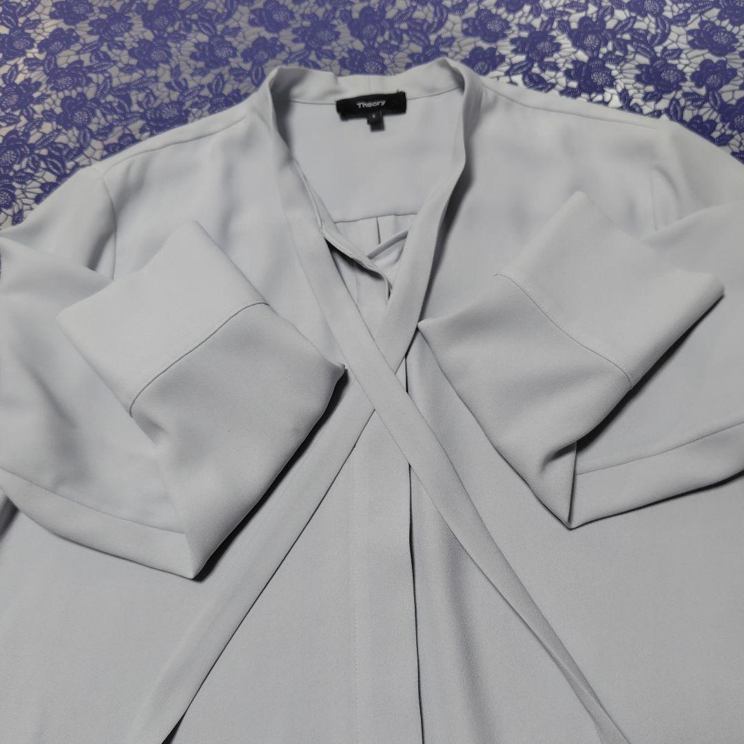 【美品】Theoryジョーゼットタイブラウス❦ボウタイ長袖/色アイス/Sサイズ