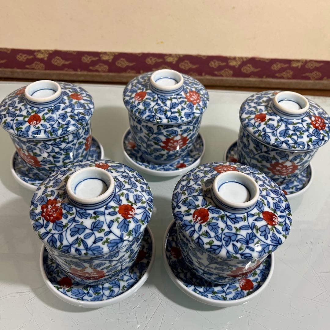 源右衛門　唐草牡丹　蒸し茶碗5客（H）