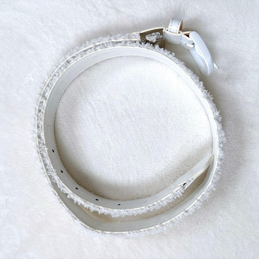 【美品】パーリーゲイツ ユニセックス ボア ベルト ホワイト 全長100cm以上