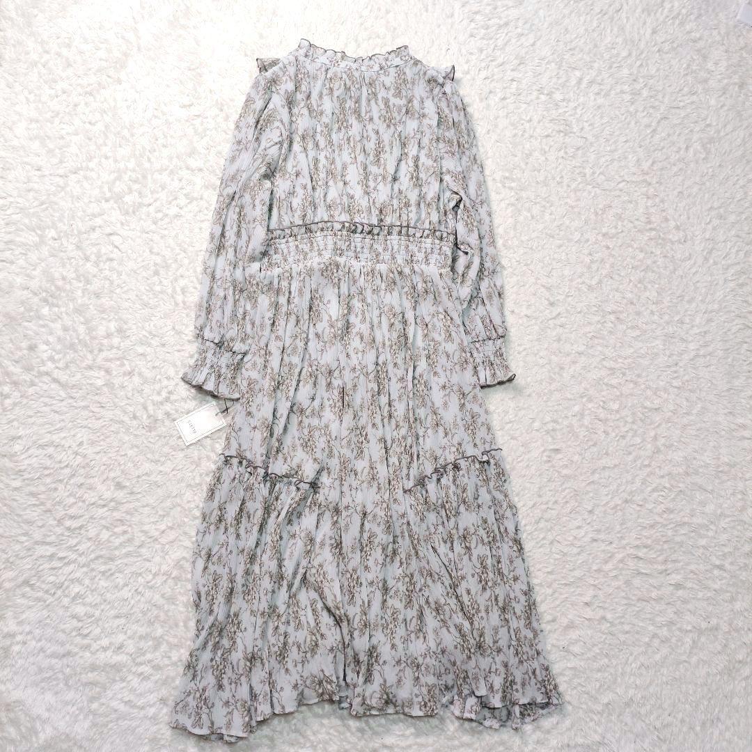 タグ付 CLETTE リボン タイ 花柄 フリル ワンピース LL ブルー