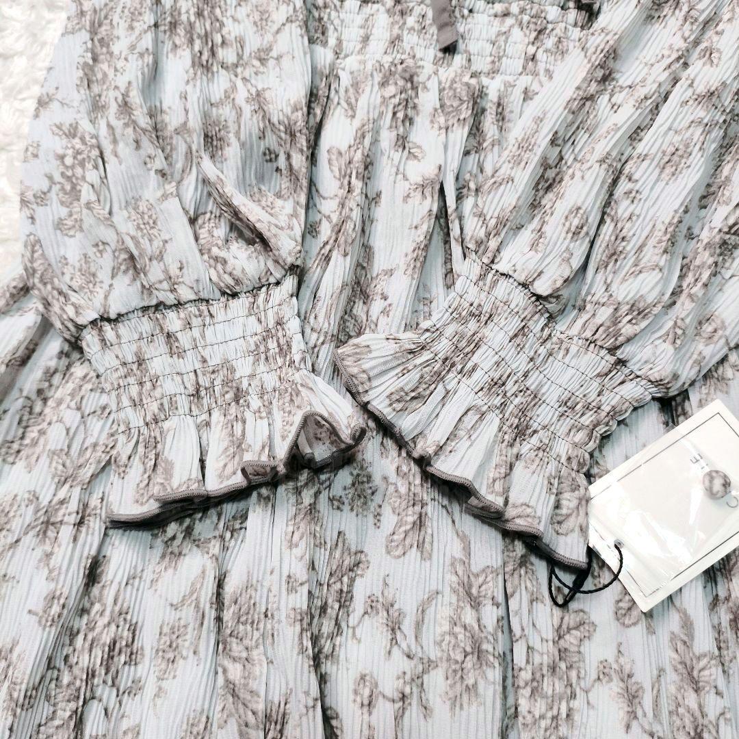 タグ付 CLETTE リボン タイ 花柄 フリル ワンピース LL ブルー