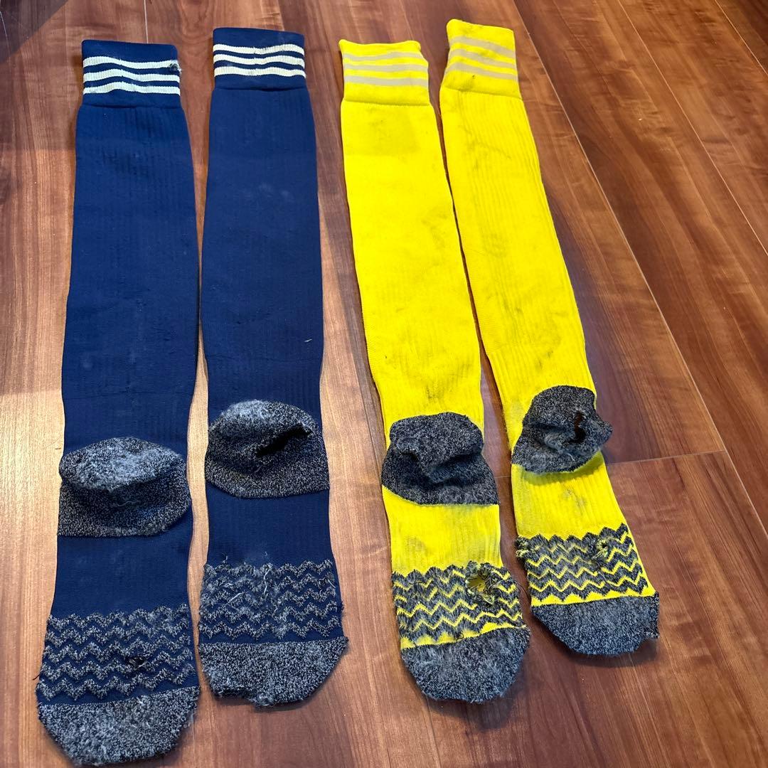 adidas サッカーソックス ネイビー イエロー Lサイズ ボロボロソックス