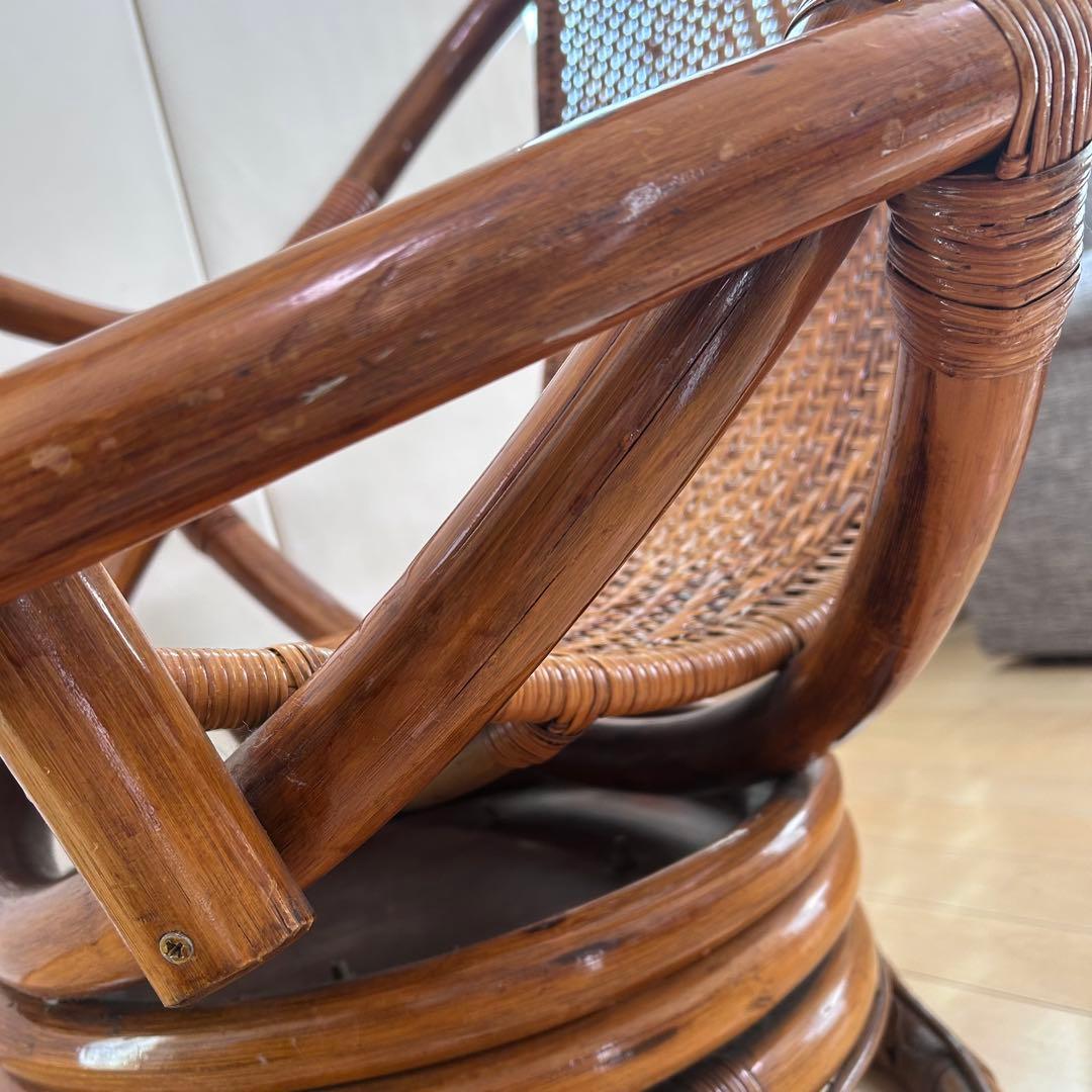 籐　ラタン　360度回転　アームチェア　回転座椅子　ハイバックアジアン家具