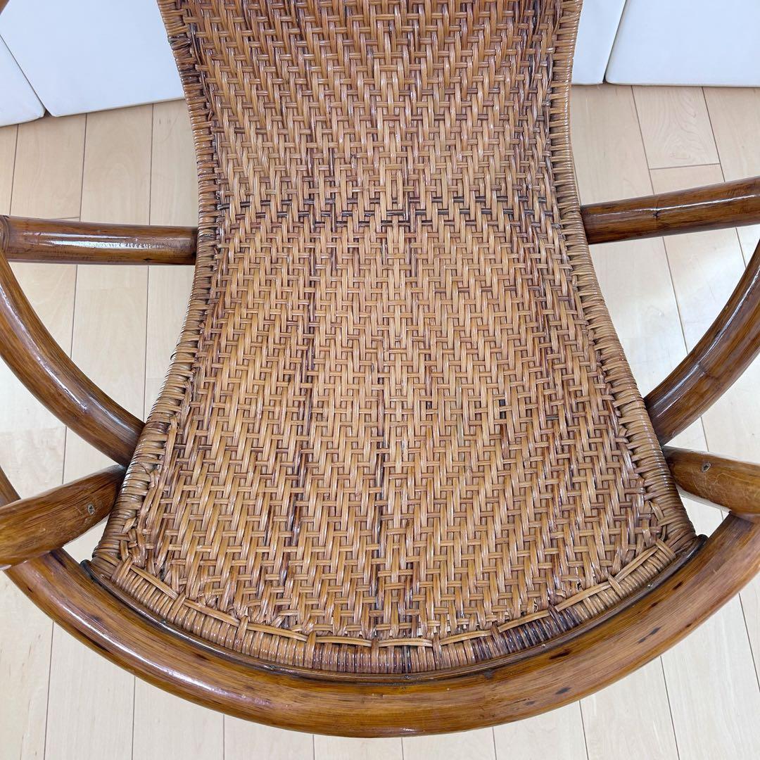 籐　ラタン　360度回転　アームチェア　回転座椅子　ハイバックアジアン家具