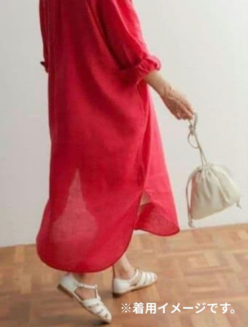 美品◆アーバンリサーチドアーズ　リネンギャザーワンピース　麻　ロング　ピンク