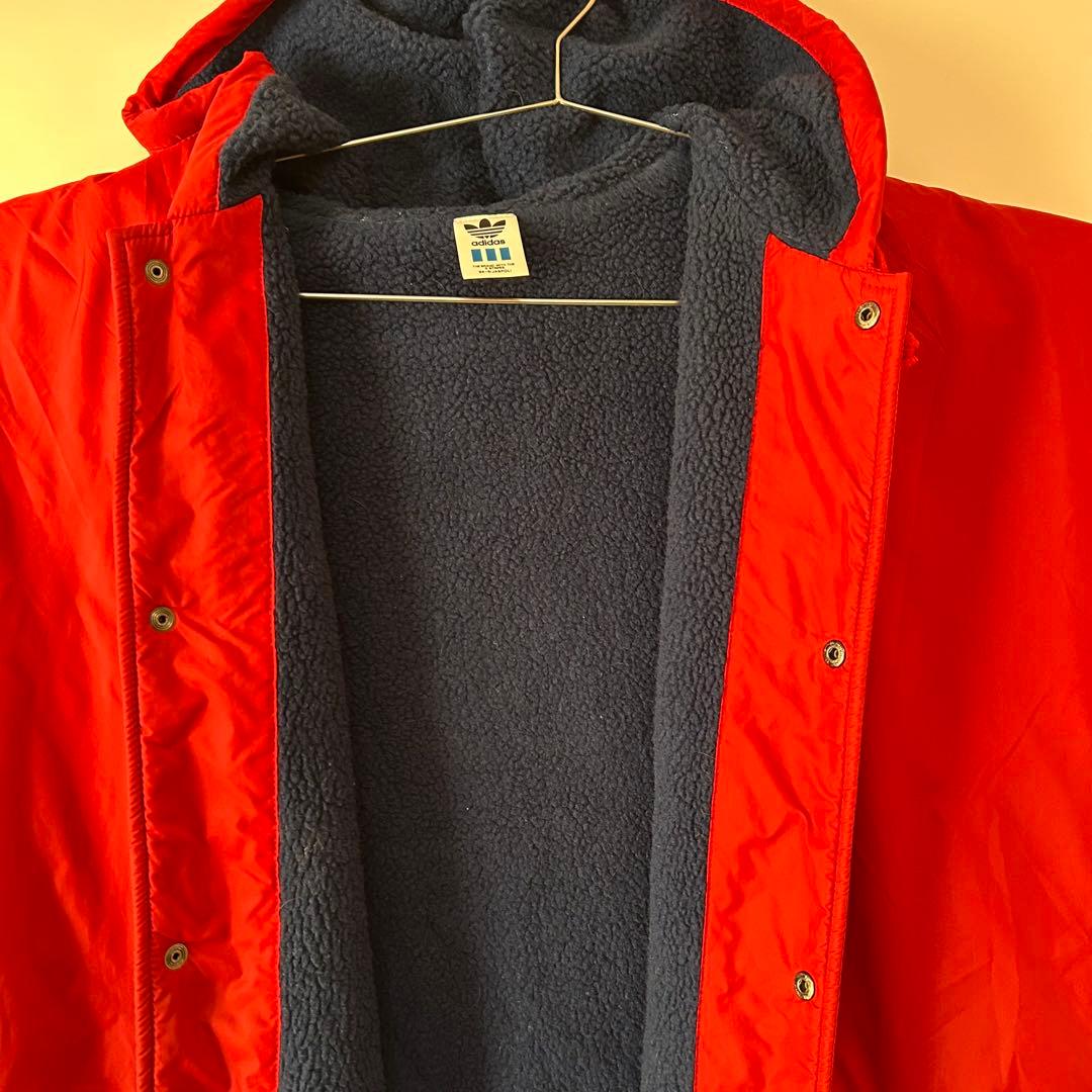 80s 90s adidas アディダス　フード付きベンチコート 赤 レッド