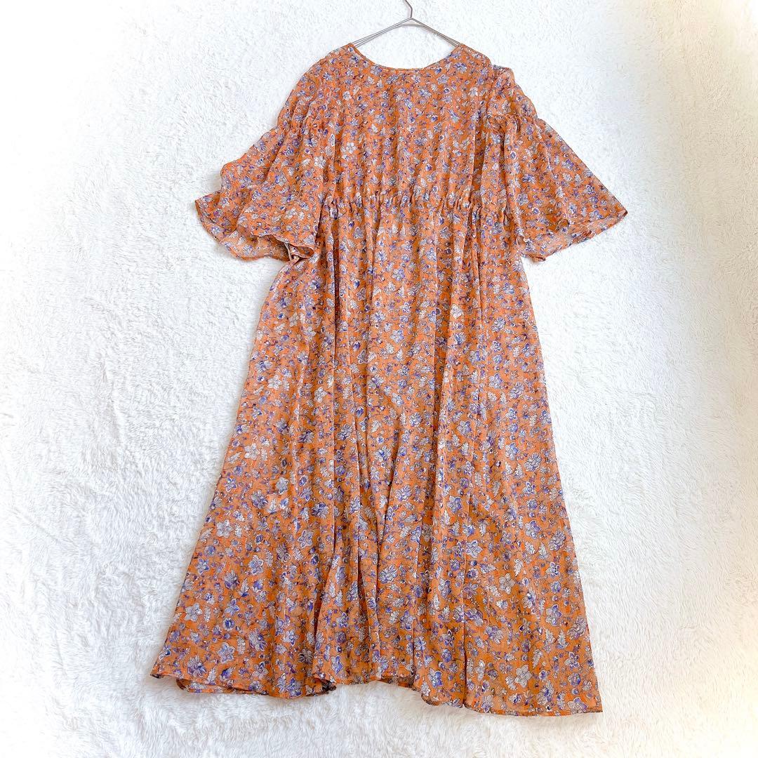 【QTUME】クチューム　2WAY前後着シアーワンピース(38)花柄　オレンジ