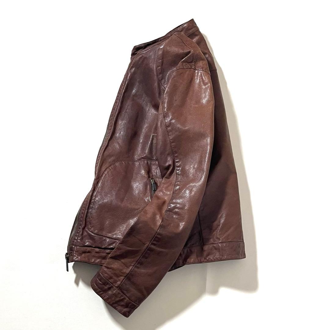 【良品】アルマーニ ジーンズ　ラムレザー ジャケット　限定モデル　52サイズ　茶