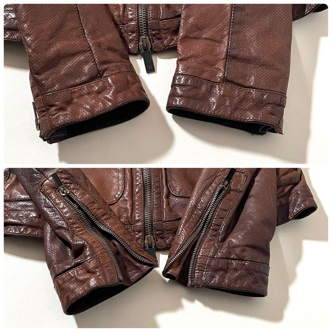 【良品】アルマーニ ジーンズ　ラムレザー ジャケット　限定モデル　52サイズ　茶