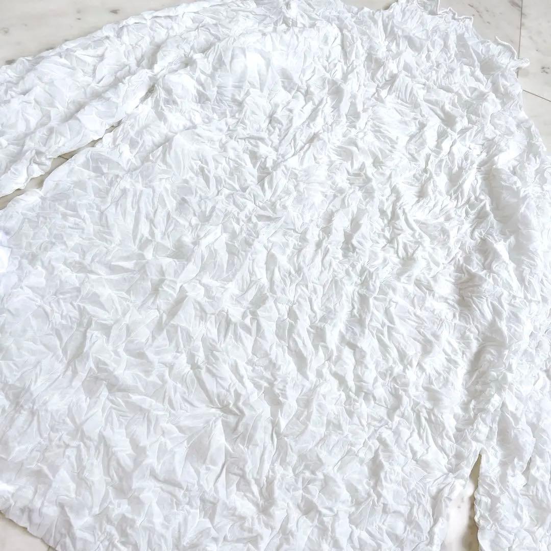 極美品✨イッセイミヤケ 長袖ブラウス M ホワイト シワ加工 ハイネック 日本製