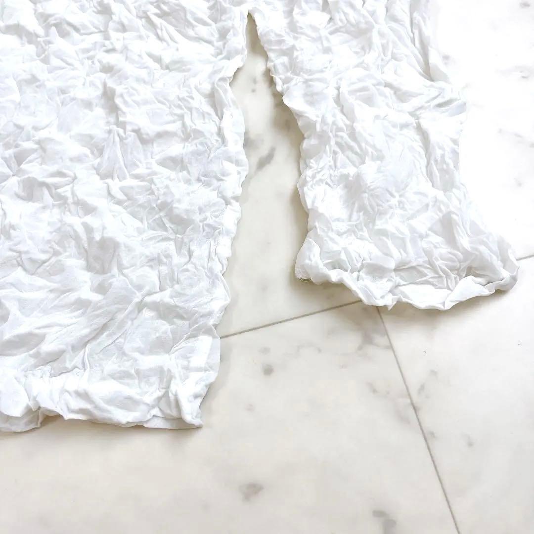 極美品✨イッセイミヤケ 長袖ブラウス M ホワイト シワ加工 ハイネック 日本製