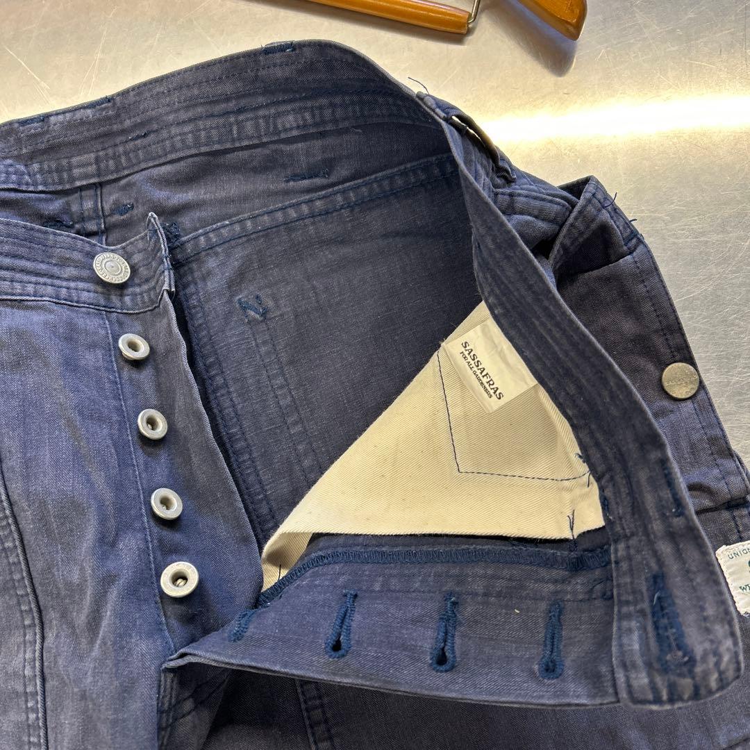 ササフラス フォールリーフ パンツ ネイビー コットン ワークパンツ M