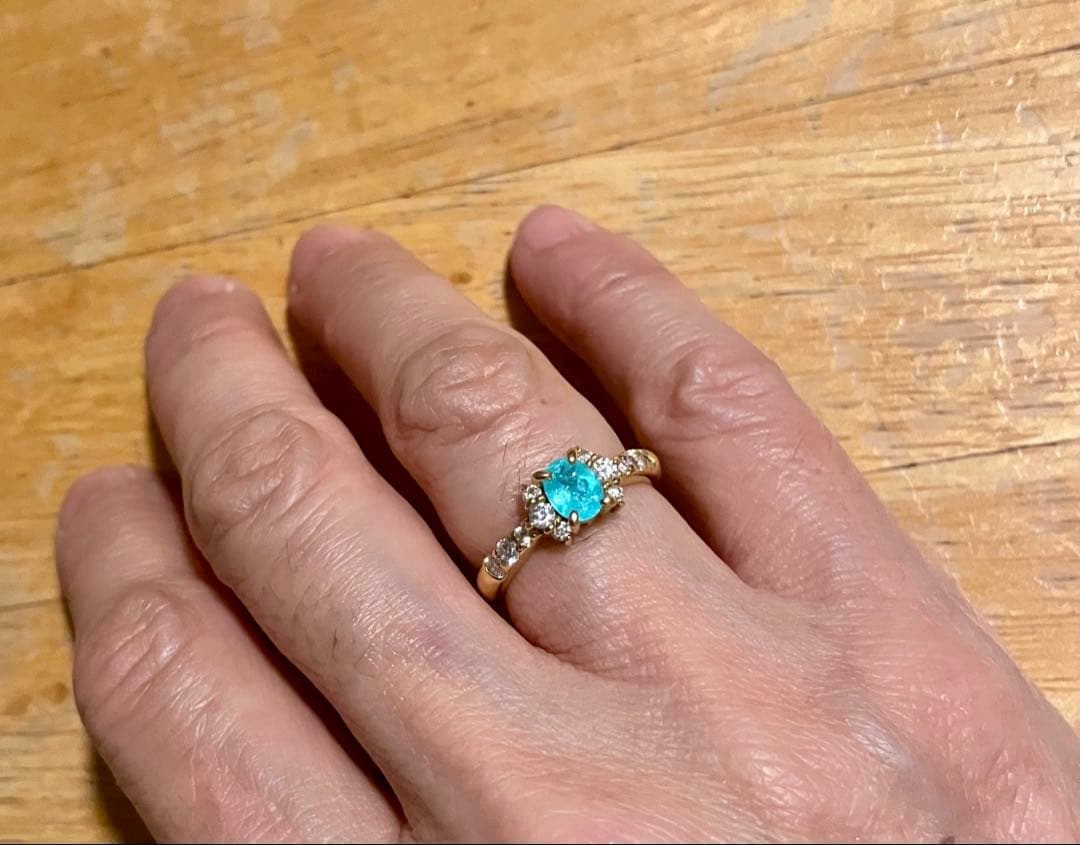 K18＊パライバトルマリン&ダイヤモンドリングです