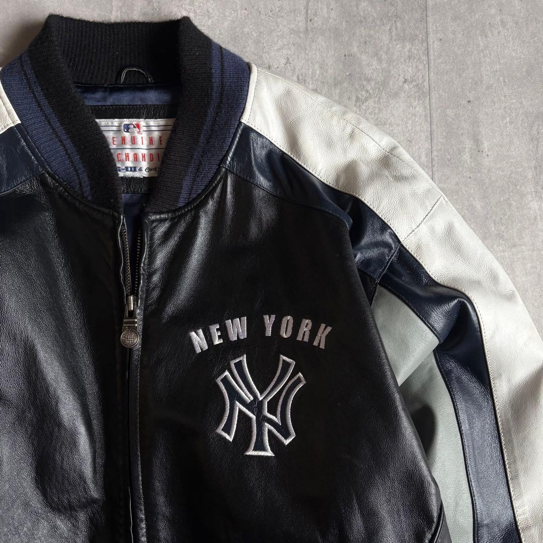 【90s vintage】オールレザー　スタジャン　ニューヨークヤンキース　本革