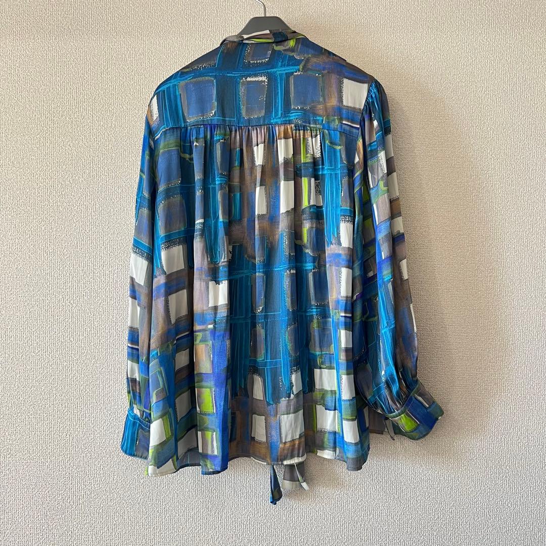 TOMORROWLAND スタックチェックプリント ワイドボウタイブラウス