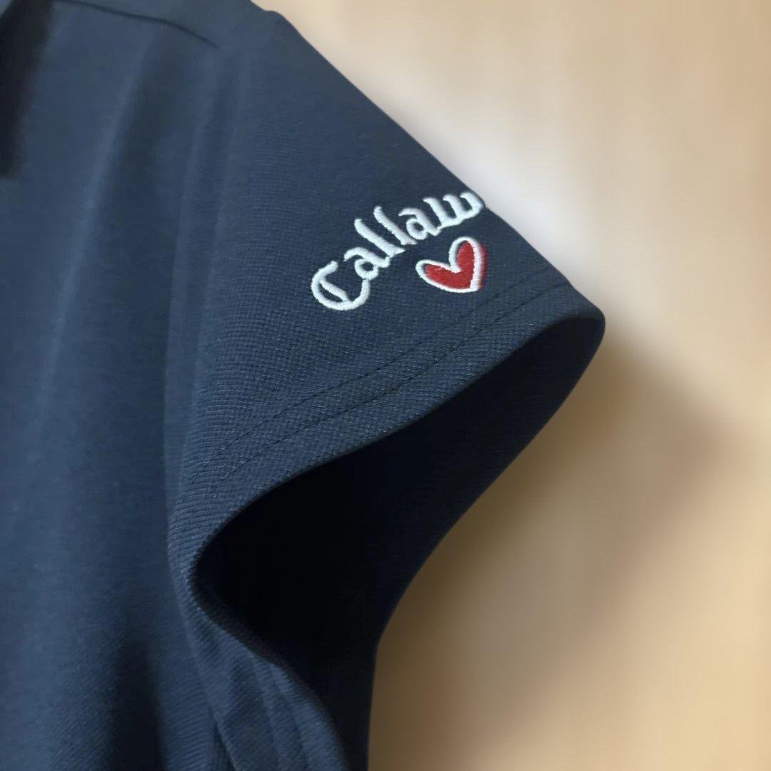 新品ラブキャロウェイゴルフシャツ 黒スキッパー半袖ハートプリントCallaway