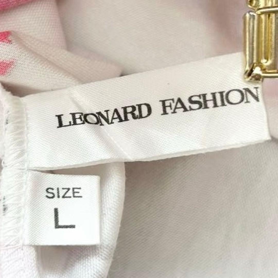 【レオナールファッション】半袖ワンピース　L　フランス製　花柄　ロング丈　上品