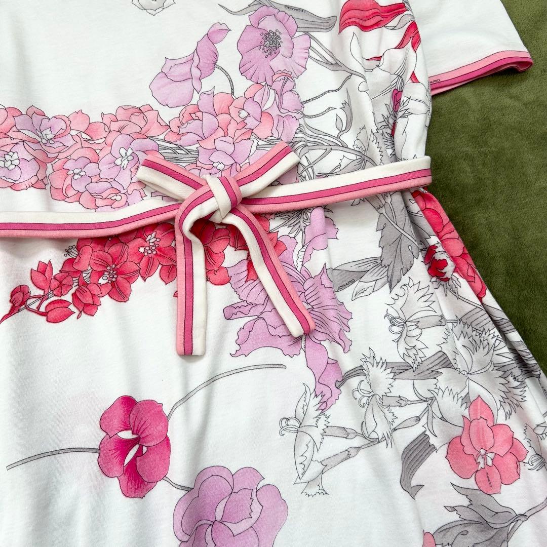 【レオナールファッション】半袖ワンピース　L　フランス製　花柄　ロング丈　上品