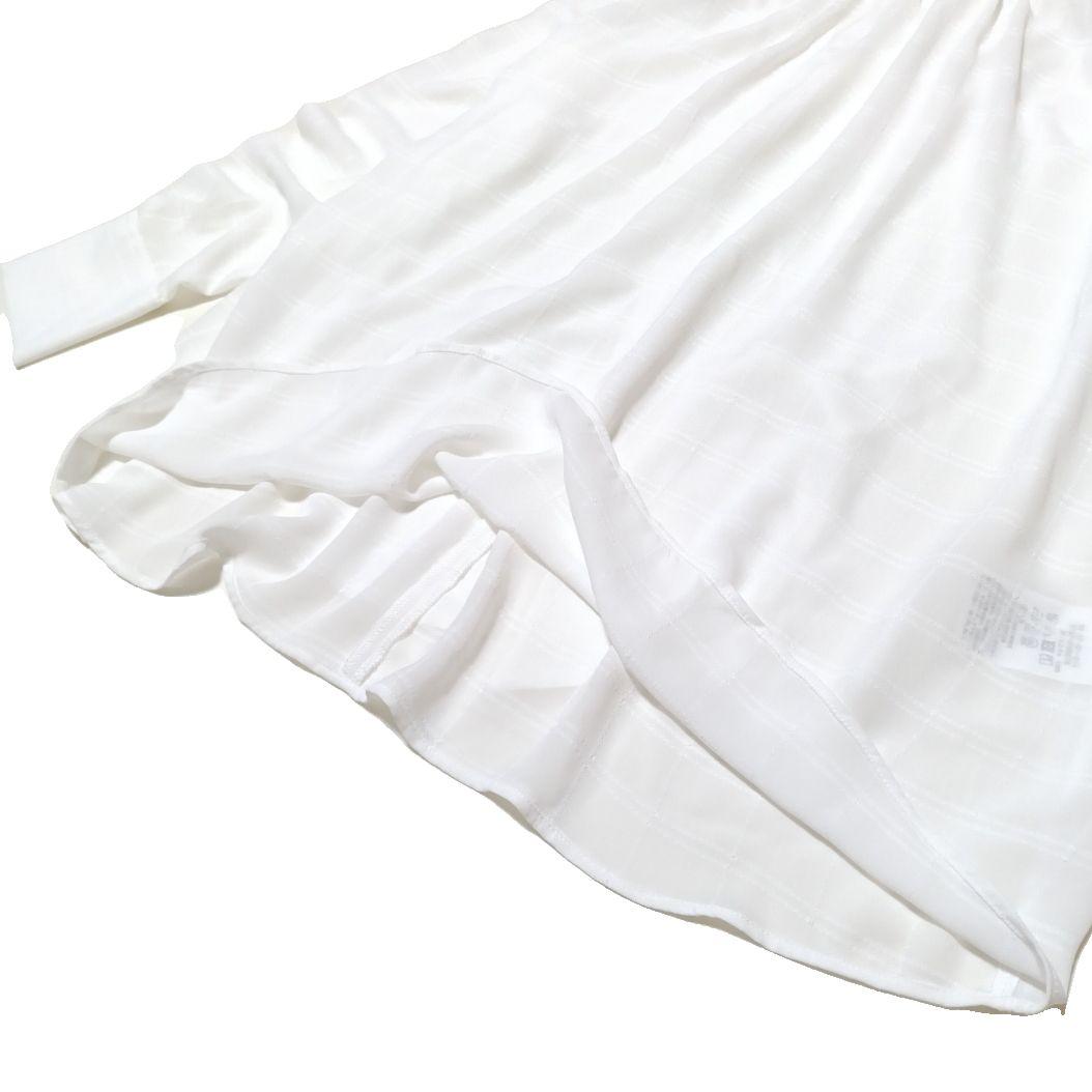 美品　ナラカミーチェ　大きいサイズ　シャドーチェックボウタイ2wayブラウス　白