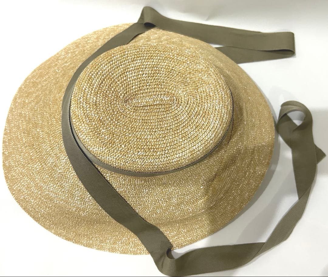 KIKONO Emmaグリーンベージュリボン　麦わら帽子