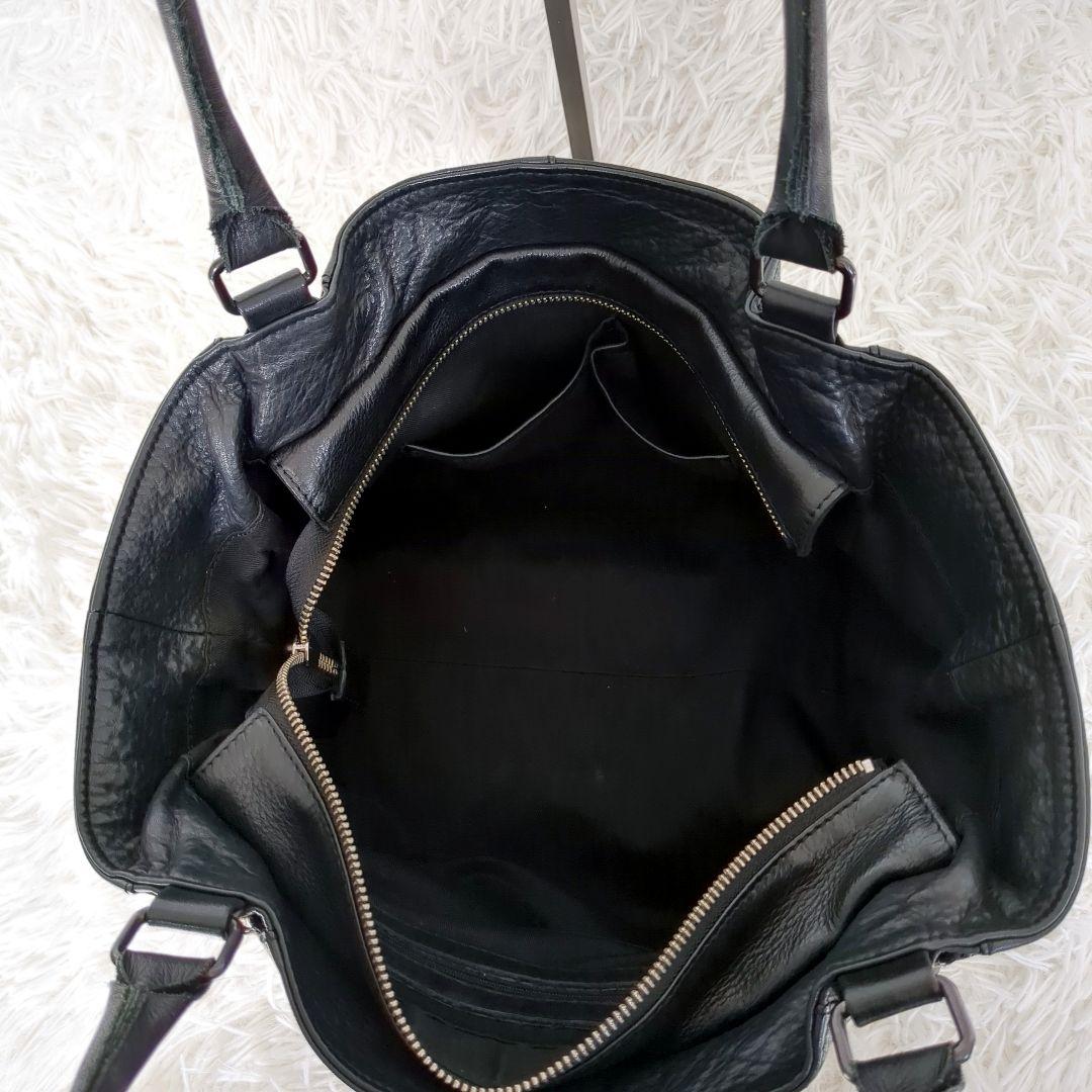 美品✨️ディケイド レザー ダブルジップ トートバッグ 黒 シボ革　A4