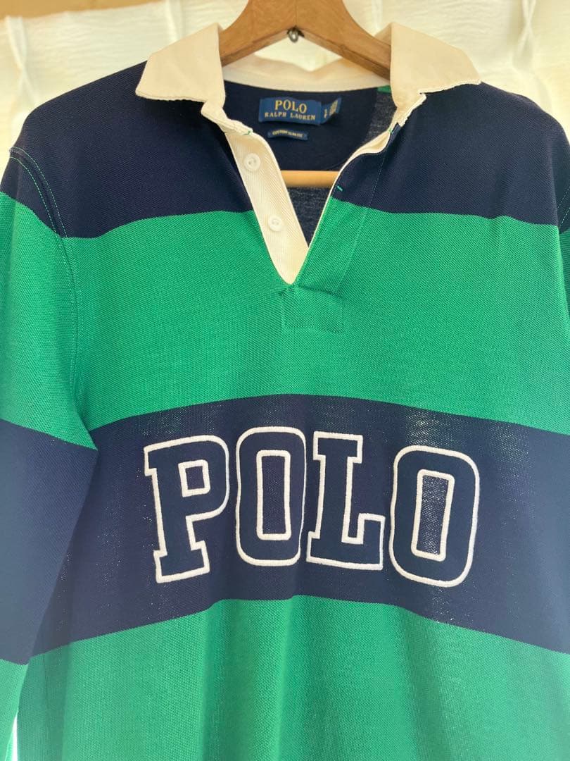 POLO ラガーシャツ 緑青ストライプ
