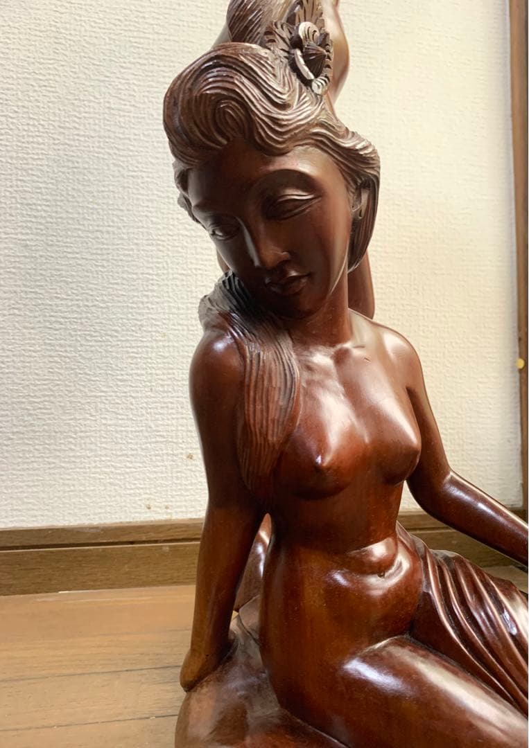 木製　置物　像　木彫り　バリ島　アンティーク　女性　オブジェ