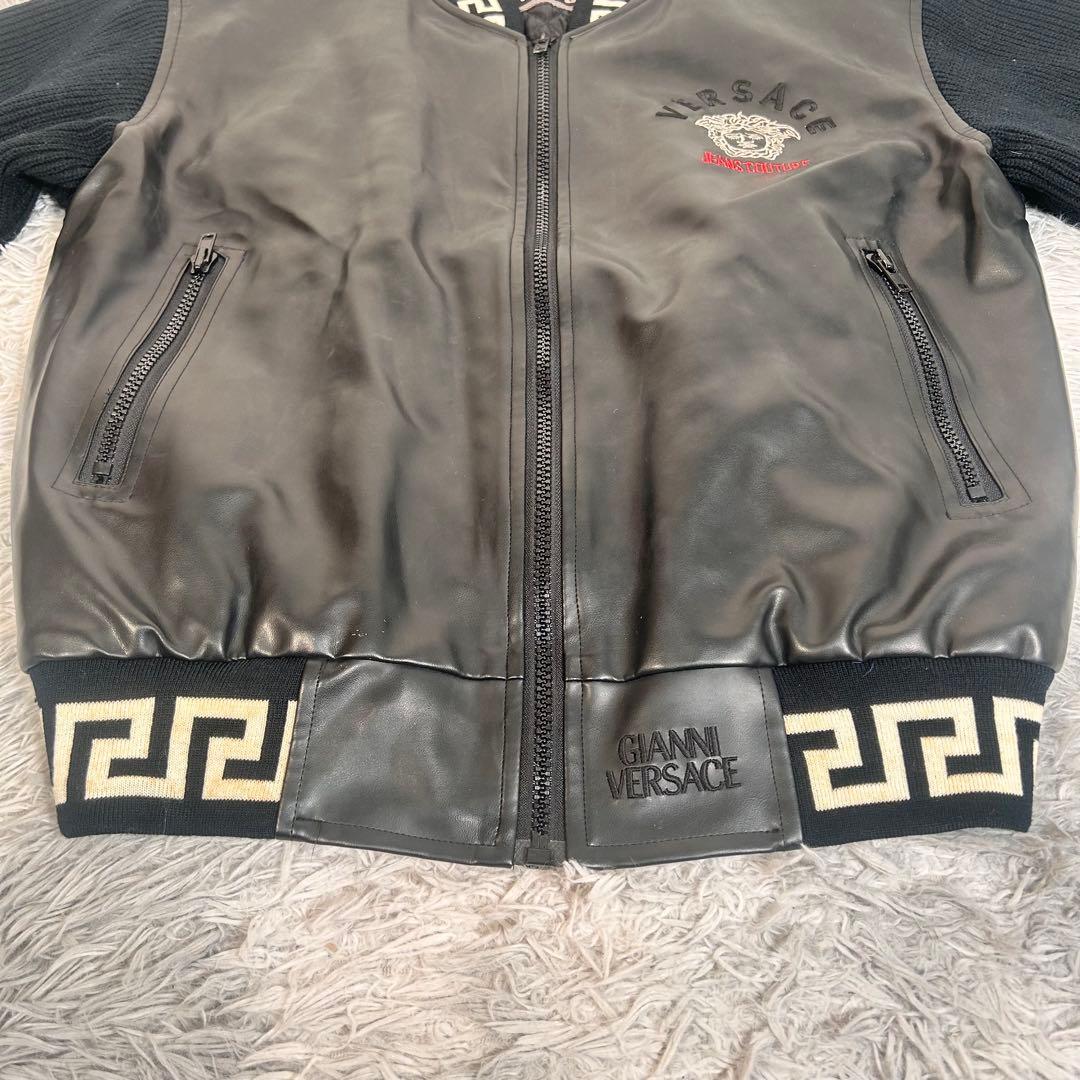ヴェルサーチ　メデューサ刺繍　ブルゾン　スタジャン　ブラック　レザー