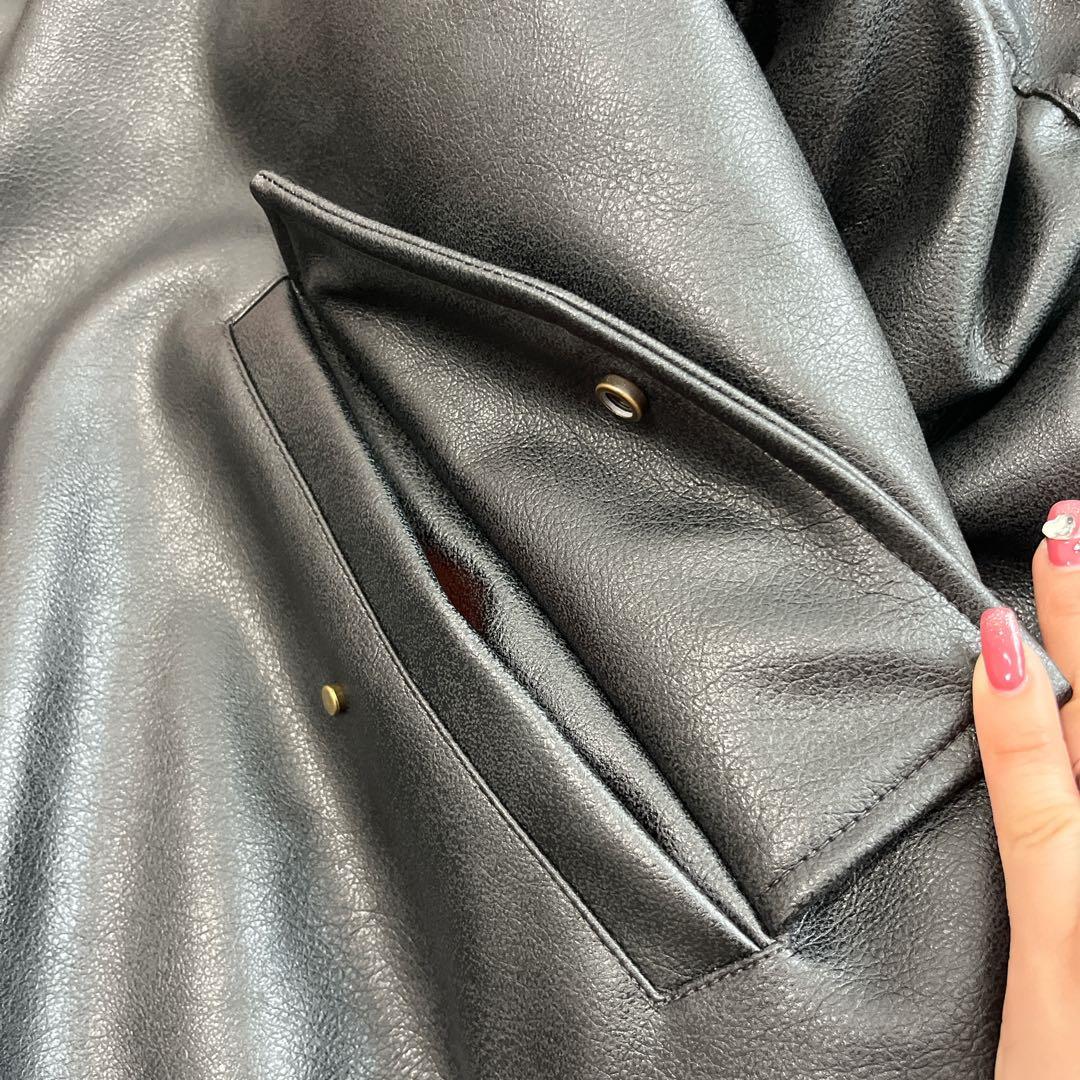 極美品✨ZARA ザラ コントラストフード付きフェイクレザー ジャケット S